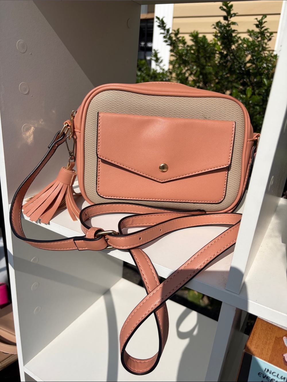 Peach Crossbody Camera Bag with Tassel Pocket
